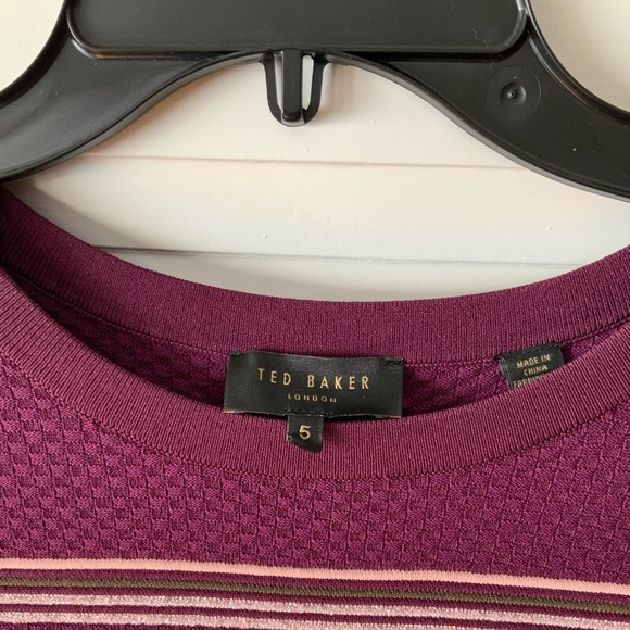 Womens Ted Baker Maroon (with stripes) long sleeve blouse size 5 - Picture 3 of 6
